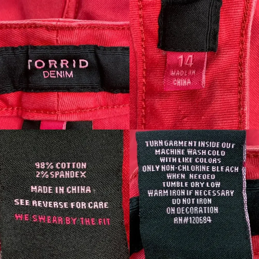 Torrid Stiletto Cropped Skinny Jeans Red Poppy Stretch Denim Zipper Ankle 14 R